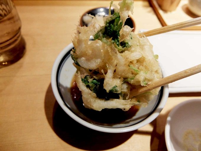 天ぷら まきの 梅田店 秋のご馳走定食 白えびと三つ葉のかき揚げ